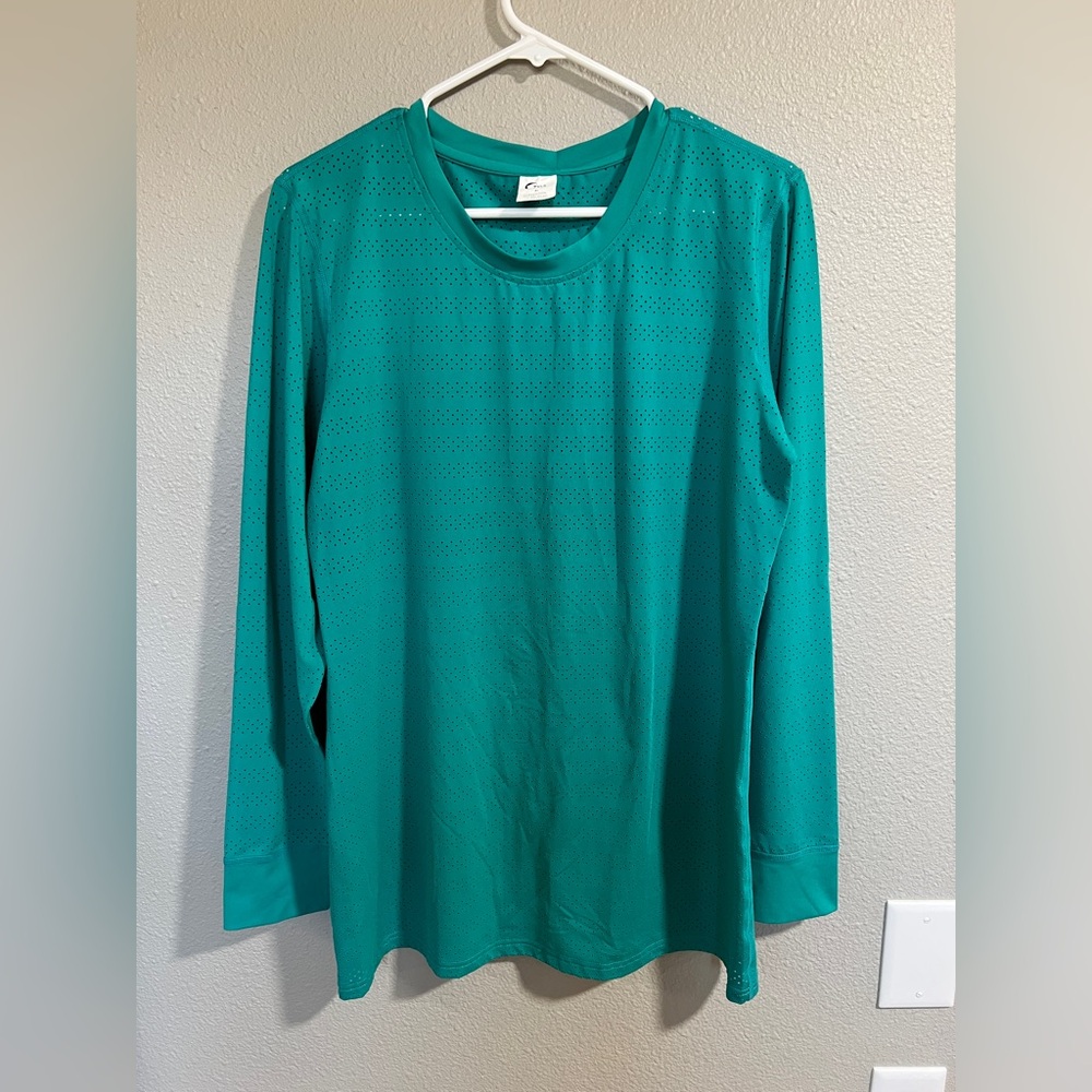 Zyia Teal Perforated Long Sleeve Top
